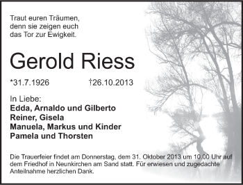 Traueranzeige von Gerold Riess von Pegnitz-Zeitung